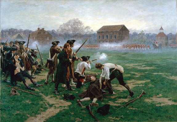 The Battle of Lexington depicted in a 1910 portrait by William Barnes Wollen. (Wikimedia Commons)